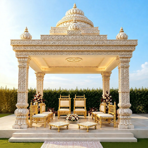 Mandap de Boda Manavarai Blanco de Última Generación, Escenario Tallado en Fibra Premium, Estilo Templo Tradicional con Cúpula Tallada con Lotos - Product Image 1