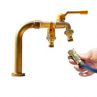 Robinet de jardin en laiton massif à double sortie avec poignée jaune pour cour extérieure, ferme, terrasse, robinet d'eau anti-gel