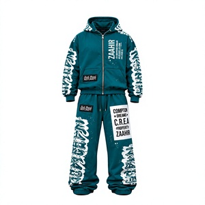 Ensemble de survêtement graphique personnalisé pour homme, sweat à capuche zippé oversize et pantalon de jogging ample, style streetwear, deux pièces, OEM - Product Image 1