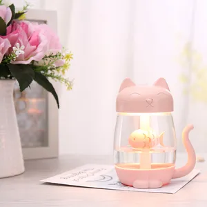 Humidificador de aire ultrasónico con dibujos de gatos, 300ml, USB, tres en uno, para escritorio y oficina, con ventilador de luz nocturna