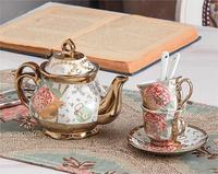 Ensemble de tasses à café et de soucoupes en céramique de luxe de petite taille européenne avec bordure dorée, ensemble de thé de l'après-midi pour la maison avec porte-tasses