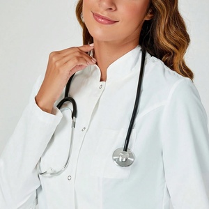 Blouse de laboratoire blanche à col montant et manches longues de haute qualité pour femmes, uniforme pour médecins, cliniques dentaires, salons de beauté, logo personnalisé - Product Image 3