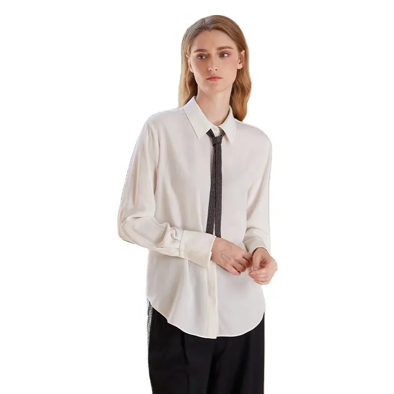 Langarm Damen Kleidung White Ladies Tops Seide Damen Blusen Shirt für Frauen