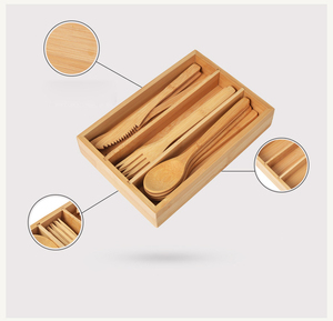 Set di posate in bambù riutilizzabili extra spesse per casa, ristoranti e negozi, con coltello, forchetta e cucchiaio in bambù - Product Image 6