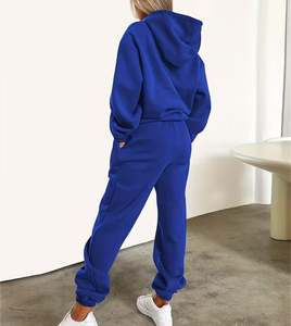 Ensemble de survêtement molletonné décontracté deux pièces pour femme, personnalisé par les fabricants de vêtements, style streetwear, avec pantalon de survêtement et sweat à capuche - Product Image 2