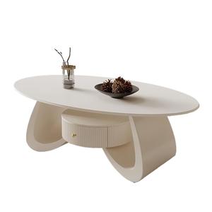 Mesa de Centro Ovalada Color Crema con Superficie de Resina, Mueble Moderno para Sala de Estar, Ideal para Apartamentos Pequeños - Product Image 5