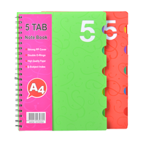 Carnet de notes spirale en gros pour bureau, couverture PP colorée, reliure spirale double, index à 5 sections, classification de bureau