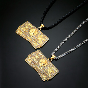 Collier pendentif en or plaqué avec diamants incrustés en forme de dollar américain, chaîne en acier inoxydable de 60 cm avec 175 diamants, bijoux cadeau - Product Image 3
