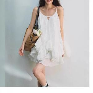 RECOIN R1C ชุดเดรสผ้าชีฟองสีขาวแสนสบายสไตล์นางฟ้าสำหรับฤดูร้อน |   กระโปรงทรงพองแบบรัดรูปสไตล์บีชรีสอร์ท - Product Image 3