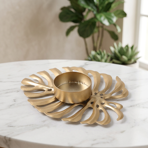 Leave Shape Plate Wholesale <b>Floating</b> Clear Pillar Iron Vintage Stand Leaf <b>Candle</b> Holder for Home Decor - Product Image 2