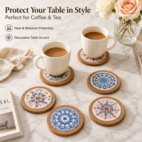 Sous-verre en céramique Mandala classique personnalisé avec base en liège, diamètre 8 cm, impression UV, motif floral, antidérapant, écologique, pour tasse à café
