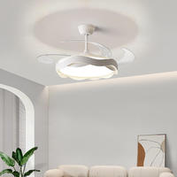 Ventilateur de plafond silencieux moderne couleur crème avec lumière LED, moteur DC, télécommande, 3 pales pour la maison et le bureau