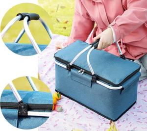 Cesta de pícnic con aislamiento de lámina plegable con logotipo personalizado 2024, bolsa de transporte para alimentos y bebidas, bolsa refrigeradora - Product Image 5