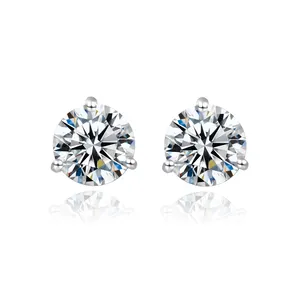 CZCITY 3 Claw Women Simple Minimalist Classic Diamond 1CT Sterling Silver Moissanite Stud Earrings