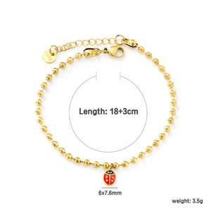 Bracciali con Charm <span class=keywords><strong>Coccinella</strong></span> All'Ingrosso in Acciaio Inossidabile Placcato Oro 18k con Fibbia a Ferro di Cavallo e Catena a Perline Tonde per Donna - Product Image 4