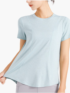 Venta al por mayor Softy Fabric Women's Elastic Women Yoga Top Custom logo T-shirts With Back Slit Womens Camisetas de secado rápido - Product Image 2