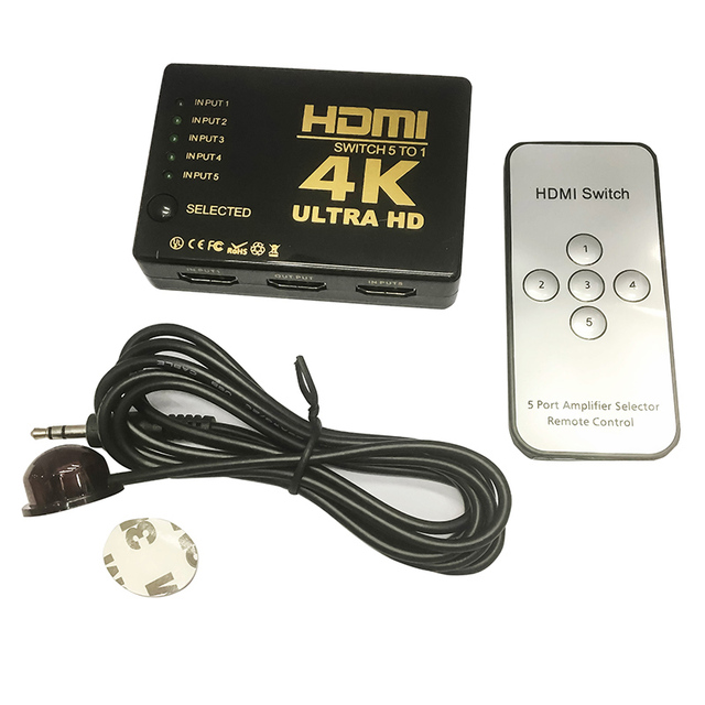 VELLYGOOD 4Kx2K 5 Port HDMI Switcher 5x1 HDMI Switch Box With Remote Control