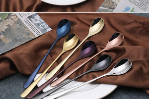 NEWELL Cuillère à remuer à glace colorée à long manche en acier inoxydable Miroir en métal Cuillères à café thé Dessert - Product Image 5