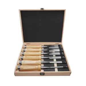 Woodworking Carpenter Tools Wooden Box Wood Handle 6 Piece Wood Chisel Set