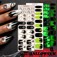 Autocollants pour ongles en gel semi-durcis, imperméables, non toxiques, amovibles, à dégradé orange, motif toile d'araignée et sorcière, pour fête d'Halloween personnalisée, pour la décoration