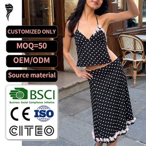 Conjunto de 2 Piezas para Mujer, Estilo Nuevo 2026, Diseño Personalizado OEM, Color Negro con Puntos, Top Corto con Volantes y Falda Midi de Cintura Alta, Atuendo para Vacaciones - Product Image 1