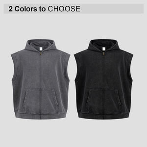 Camiseta sin mangas de algodón 100% batik de alta calidad 400 g/m² para hombre, estilo urbano desgastado, chaleco informal oversize con cremallera, personalizable - Product Image 2