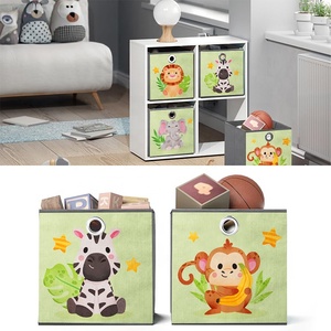 4 gói sư tử & voi trẻ em lưu trữ Cube Organizer Box bin Đồ chơi hình chữ nhật có thể gập lại vải không dệt thông tư kéo xử lý - Product Image 5