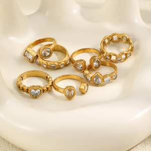 Bague chaîne cœur en zircon cubique, en acier inoxydable plaqué or 18 carats PVD, motif géométrique, pour femme, unique, tendance, chic et mode au quotidien - Product Image 3