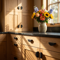 Poignée de meuble moderne semi-circulaire en alliage de zinc noir mat 64 mm pour tiroir de cuisine, commode – Fabrication OEM de haute qualité
