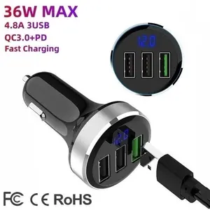 Pengisi daya ponsel mobil, adaptor pengisi daya ponsel cepat PD USB C 36W 4.8A Dual USB QC 3.0 Charge 3 USB tipe-c untuk Xiaomi Iphone 14 13