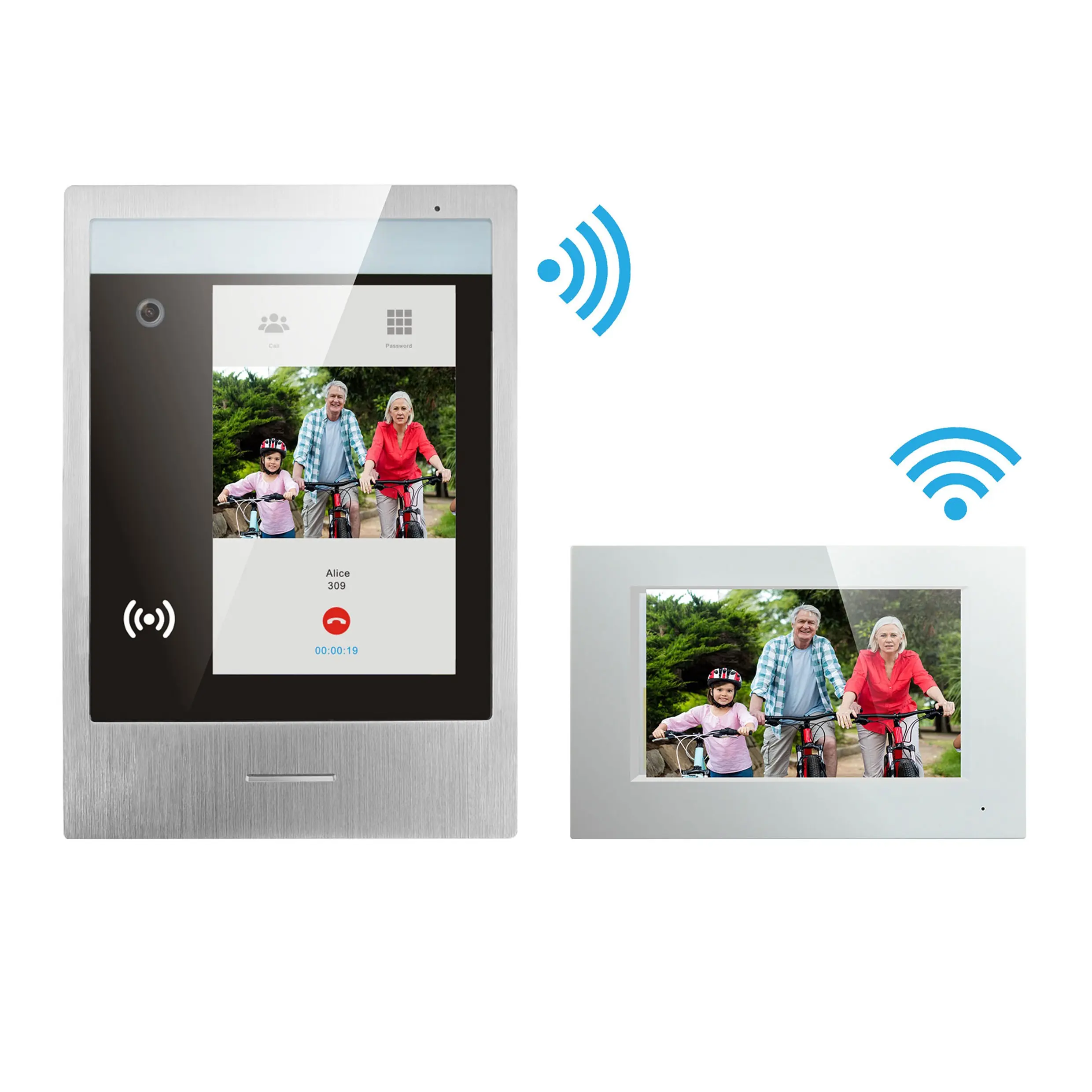 Multi apartment property management system with smart phone APP unlock nfc card access wireless intercom system