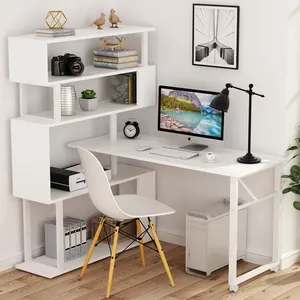 modern white work table office desk wooden computer gaming PC computer tables with bookshelf