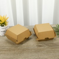Boîte à burger personnalisée en kraft couché pour le commerce extérieur, estampage de qualité alimentaire, emballage commercial jetable pour viande de bœuf et cuisses de poulet