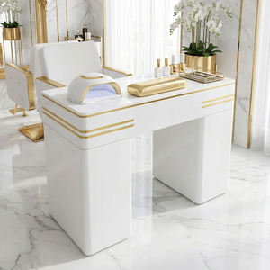 Table de manucure en bois blanc brillant avec rangement, mobilier de salon de manucure, vente chaude - Product Image 1