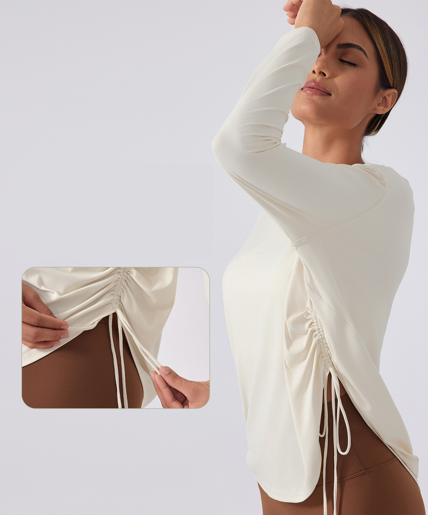 New Loose Long-sleeved T-shirt Drawstring Quick Drying Breathable Women Workout Top Fitness Yoga Top