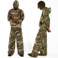 Fabricants de survêtements surdimensionnés personnalisés en camouflage, pantalon cargo camouflage et ensemble veste à capuche zippée, survêtement streetwear ample pour hommes