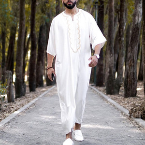Nouvelle robe thobe pour hommes musulmans 2025, chemise à manches longues, broderie, <span class=keywords><strong>agbada</strong></span>, boubou, tenue traditionnelle africaine - Product Image 5