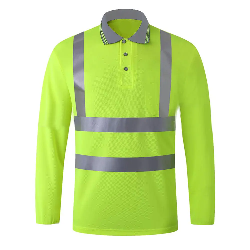 Custom High Visibility Work Uniform Safety Reflective Construction Long Sleeve Polo T Shirt