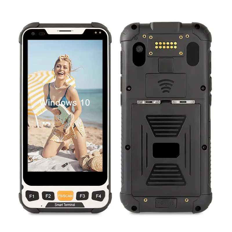 Low Price IP65 5.5 inch Z8350 4G Lte Rugged Smartphones with 1D 2D Barcode Scanner Reader Fast Docking Charger Phone