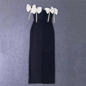Vestidos de Festa Elegantes Pretos Novos com Laço para Ocasiões Formais, Aniversários, Coquetéis e Festas Noturnas para Mulheres - Product Image 5