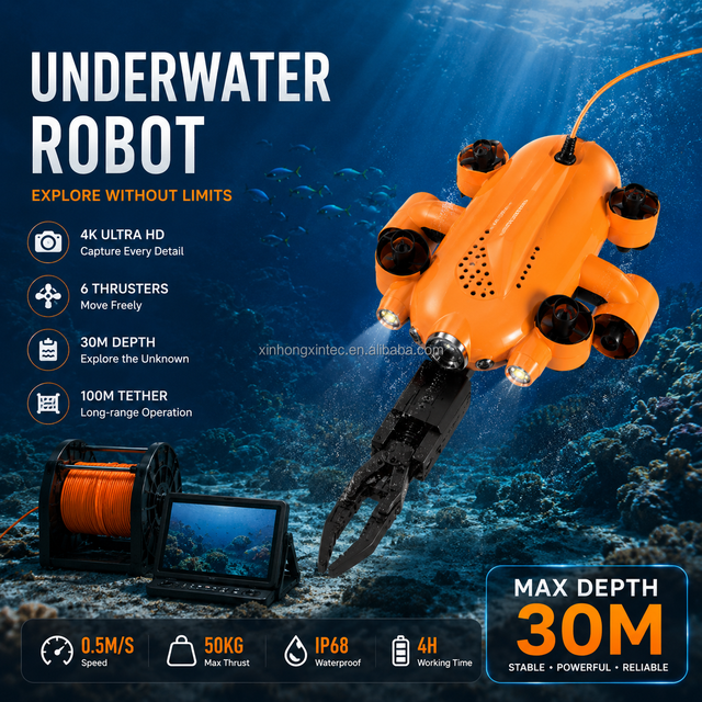 Marine Life-saving Equipment 4K UHD Underwater Rescue Robot 150M Deep Submersible ROV with Mechanical Claw for Recovery