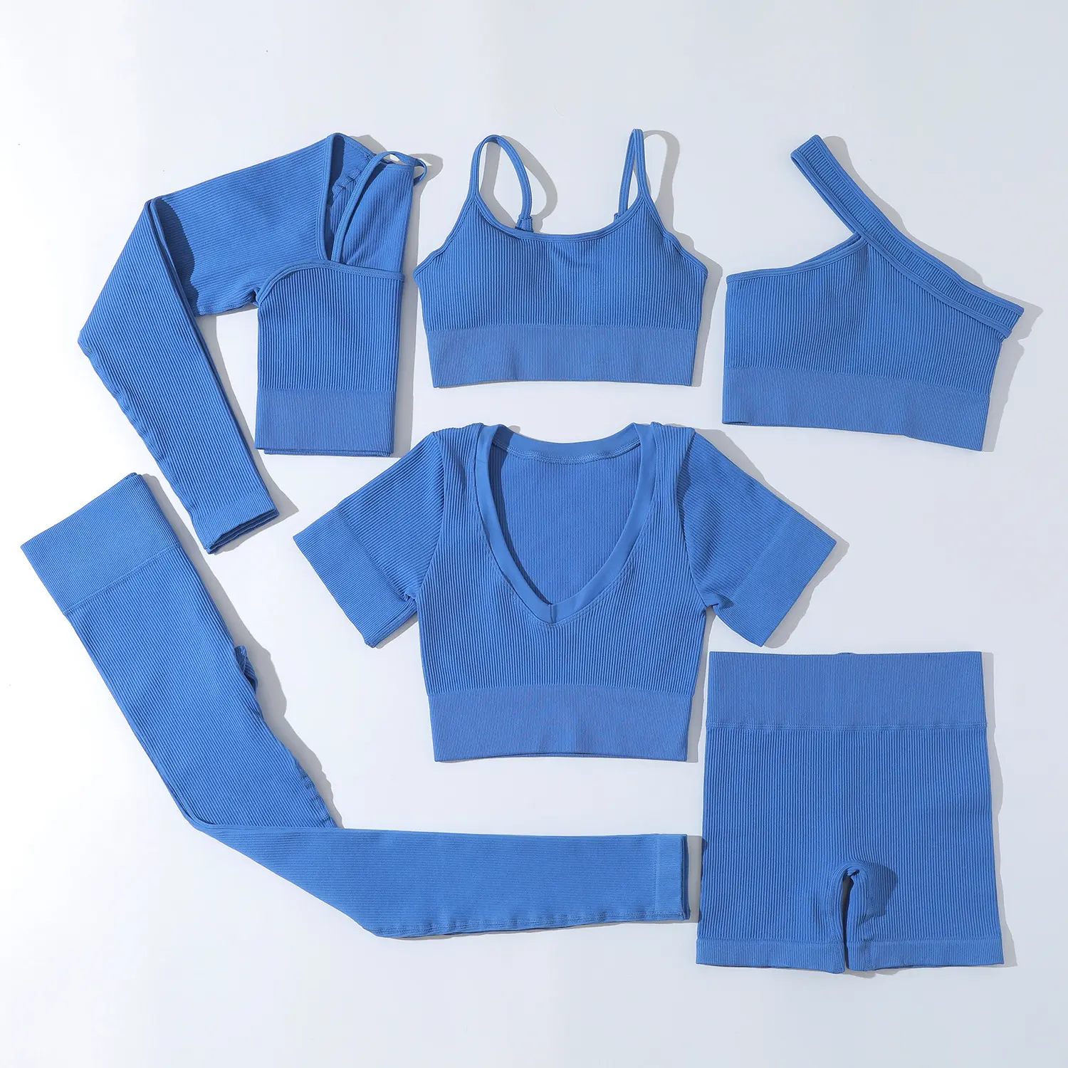 Conjunto de roupas activewear feminino, conjunto de roupas de treino sem costura com 5 cores 6 peças
