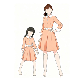 Abito Coordinato Madre-Figlia Azzurro 2025 - Vestito a Linea A con Colletto Peter Pan e Cintura |   Moda Casual Elegante e Morbida per Genitori e Figli - Product Image 5