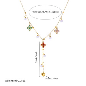 Chic Flower Pendant Necklace Stainless Steel Y Shape With Pearls And Diamonds For Gift - Product Image 4
