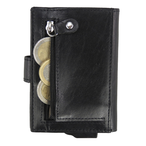 Genuine Leather Card Holder <b>Men</b> Short <b>Wallet</b> Aluminum <b>RFID</b> Blocking Multi-Card Position Buckle Closure Minimalist Style - Product Image 2