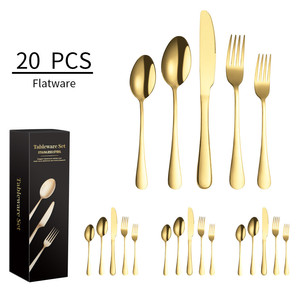 High Quality 20pcs Gold Plated Cutlery Stainless Steel Flatware <b>Set</b> for Luxury <b>Tea</b> Parties and Weddings for Hotels - Product Image 2