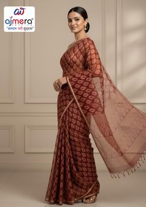 Saris en coton pour femmes, élégants, classiques, pour le bureau, les fêtes, les occasions festives, protection solaire, séchage rapide, toutes saisons, coupe classique - Product Image 2