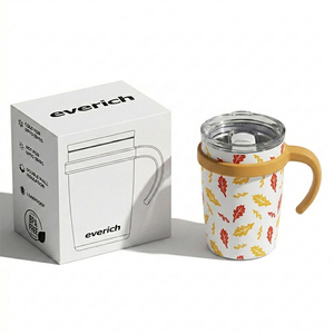 Gobelet isotherme en acier inoxydable écologique de 10 oz avec logo personnalisé, couvercle transparent et poignée, isolation thermique de 12 à 24 heures, cadeaux promotionnels - Product Image 1