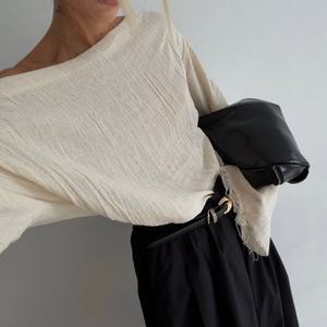 Blusa de Mujer Personalizada de Alta Calidad, Moderna, Casual, Sexy, con Hombros Descubiertos, Manga Larga, Holgada, Cómoda, Vintage, de Algodón y Lino - Product Image 2