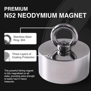 Aimant de <span class=keywords><strong>pêche</strong></span> puissant en néodyme N52, force de traction de 2500 lb, <span class=keywords><strong>360</strong></span>° °   Aimant de récupération magnétique avec œillet - Product Image 5